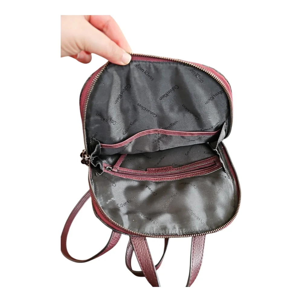 Calvin Klein Hera Lamb Leather Backpack Burgundy Chain